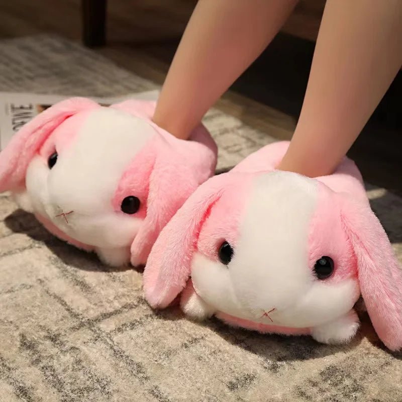 Plushie Long-Eared Rabbit Slippers, Three Colors, US Men 6.5/ Women 8