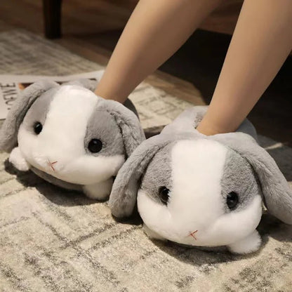 Plushie Long-Eared Rabbit Slippers, Three Colors, US Men 6.5/ Women 8