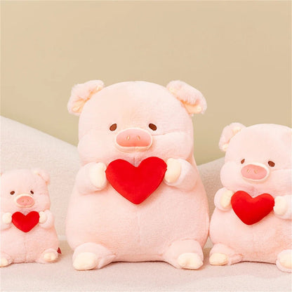 Pig Plushie Holding a Valentine's Heart, 8-16" | 20-40 cm