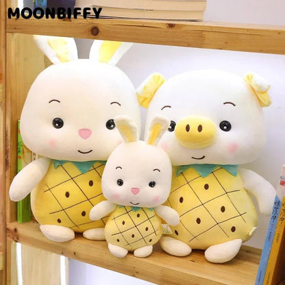 Plushie Pig & Rabbit Plushies Wearing a Strawberry or Pineapple, 9-13"| 32-40 cm