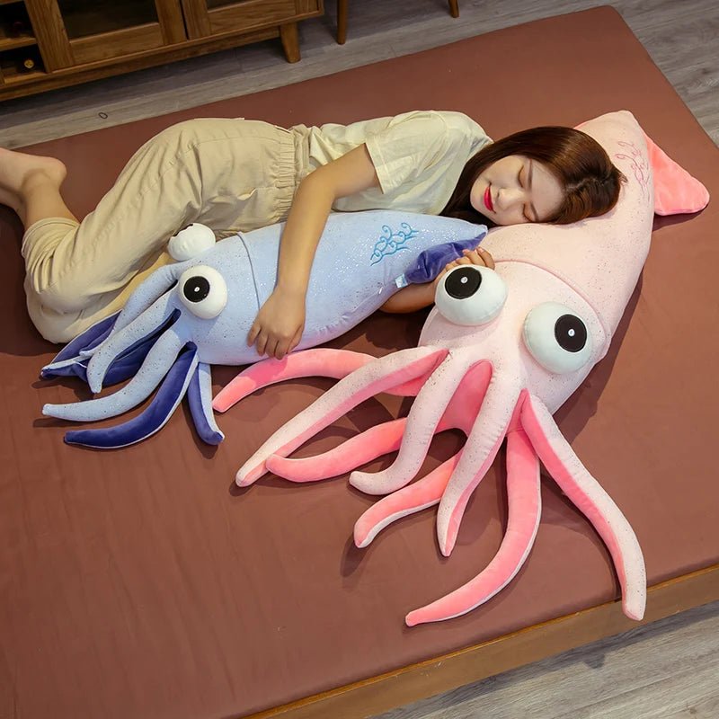 Plushie Jumbo Cartoon Squid: 2 Colors, 2.3-4.3 ft | 70-130 cm - Plushie Produce