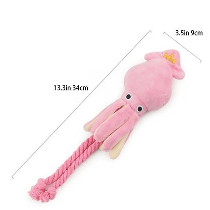 Plushie Pink Squid Squeaky Pet Toy, 13" | 34 cm