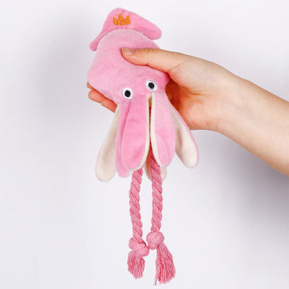 Plushie Pink Squid Squeaky Pet Toy, 13" | 34 cm