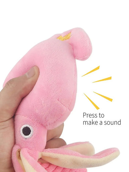 Plushie Pink Squid Squeaky Pet Toy, 13" | 34 cm