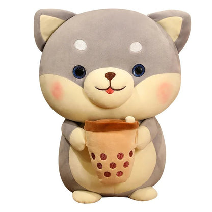 Plushie Shiba Inu Drinking Boba Tea, 2 Styles, 8" | 20 cm - Plushie Produce