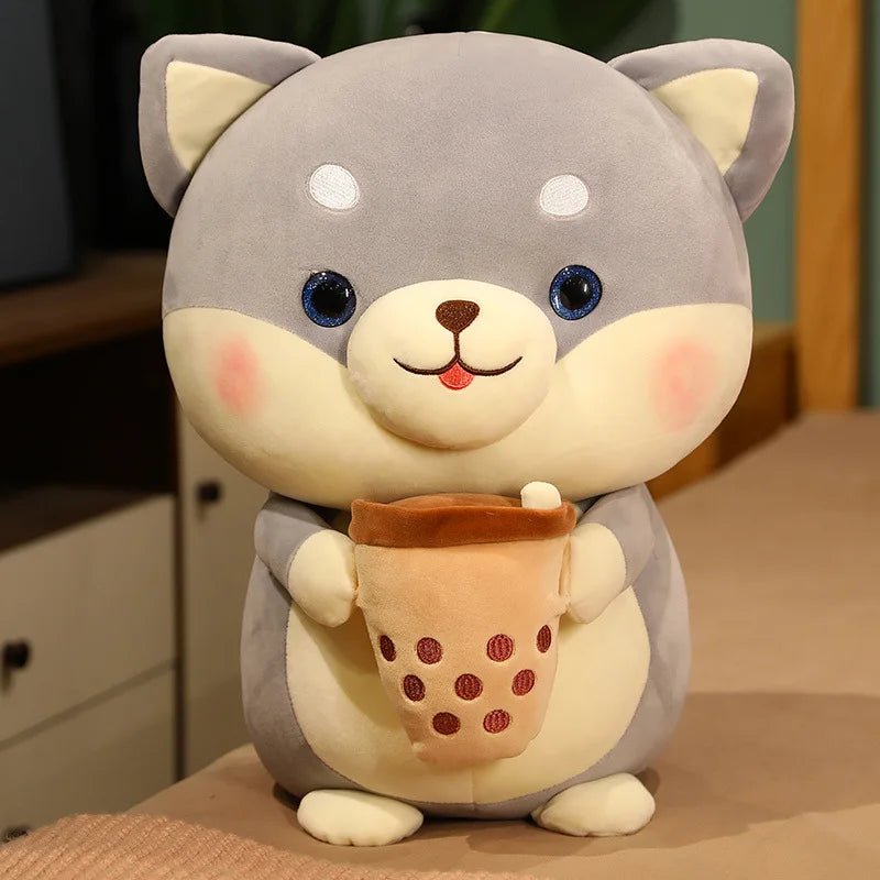 Plushie Shiba Inu Drinking Boba Tea, 2 Styles, 8" | 20 cm - Plushie Produce