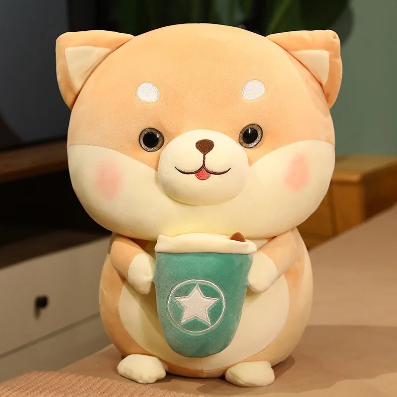 Plushie Shiba Inu Drinking Boba Tea, 2 Styles, 8" | 20 cm