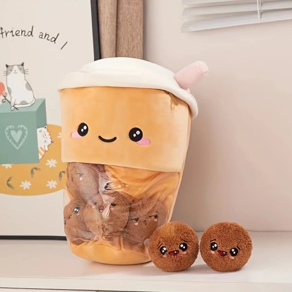 Plushie Bubble Tea with Removable Boba Balls, 16 in | 40 cm - Plushie Produce