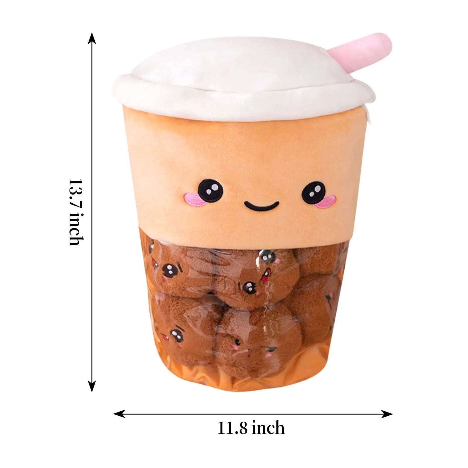 Plushie Bubble Tea with Removable Boba Balls, 16 in | 40 cm - Plushie Produce