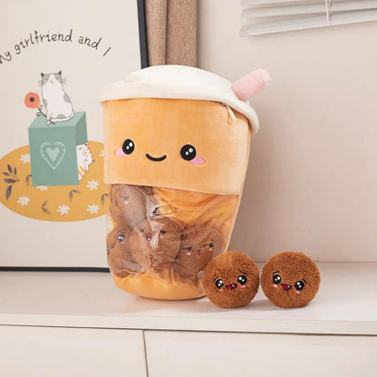 Plushie Bubble Tea with Removable Boba Balls, 16 in | 40 cm - Plushie Produce