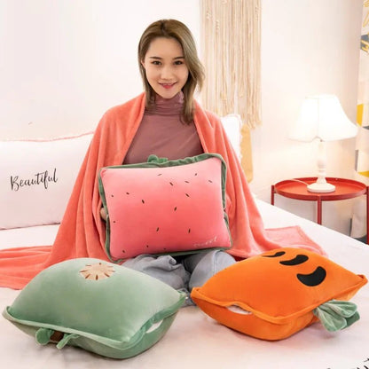 Combo Coussin Couverture en Peluche Fruits & Légumes, 10 Designs de Coussin