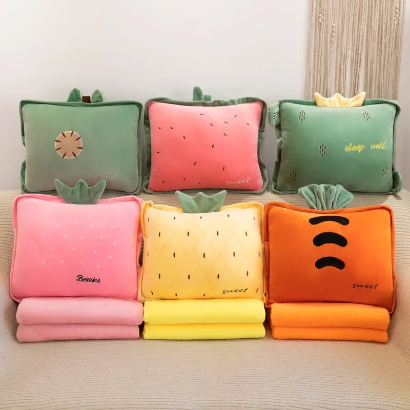 Combo Coussin Couverture en Peluche Fruits & Légumes, 10 Designs de Coussin