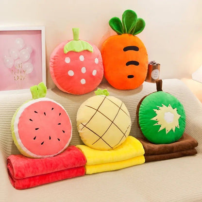 Combo de Manta de Almohada de Frutas y Verduras de Peluche, 10 Diseños de Almohadas