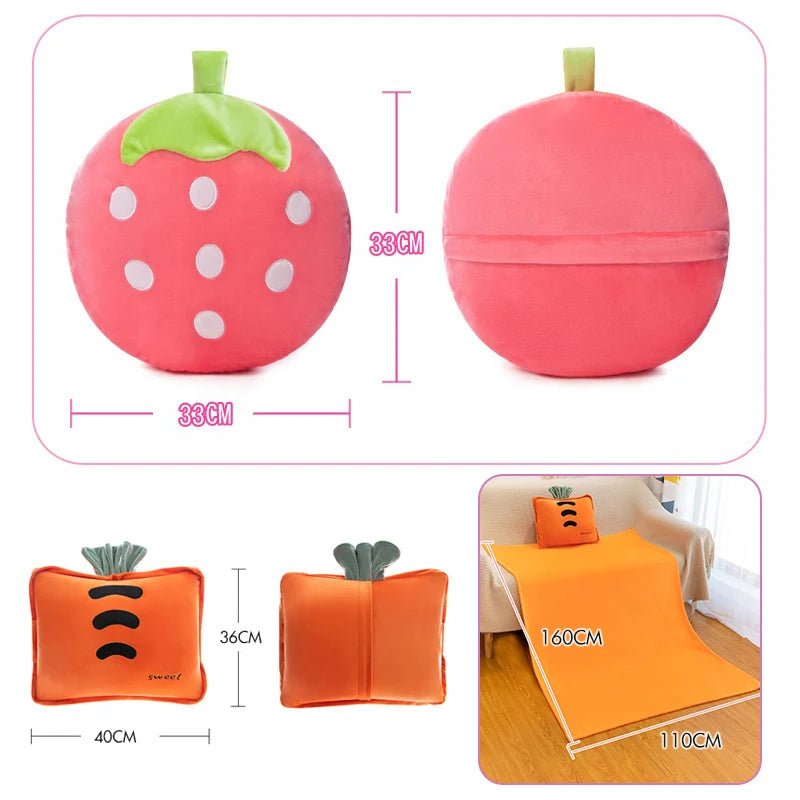 Plushie Fruit & Veggie Pillow Blanket Combo, 10 Pillow Designs