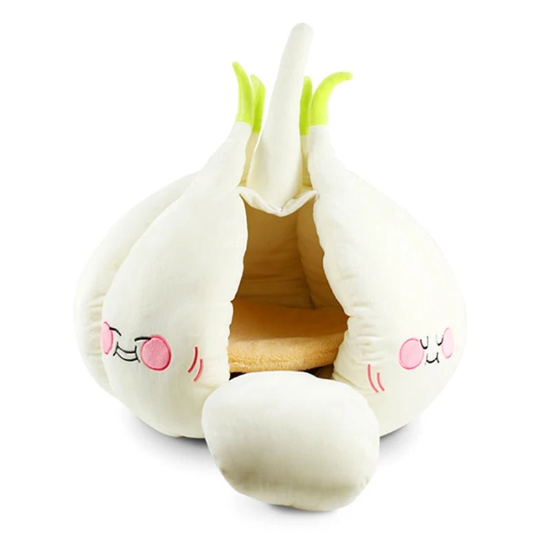 Cama de Pet Kawaii de Alho Plushie para pets de até 16,5 lbs (7,5 kg)