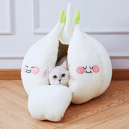 Plushie Garlic Kawaii Pet Bed for pets to 16.5 lbs (7.5 kg)