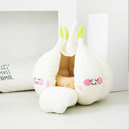 Pluche Knoflook Kawaii Huisdierbed voor huisdieren tot 16,5 lbs (7,5 kg)