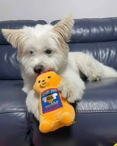 Plushie Jar of Honey Dog Squeaky Chew Toy, 7" | 19 cm plush toy – – – Image 5 | Plushie Produce
