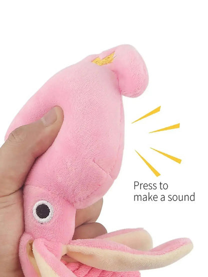 Plushie Pink Squid Squeaky Pet Toy, 13" | 34 cm Plushie Produce