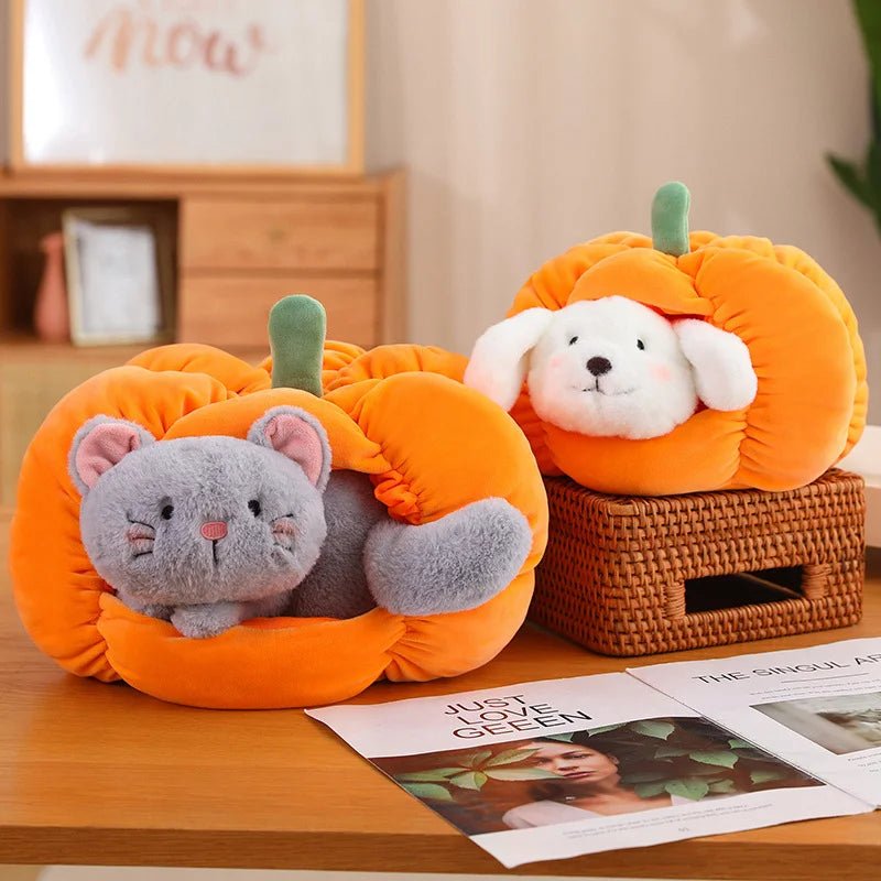 Pumpkin Plushie with Hidden Stuffed Animal