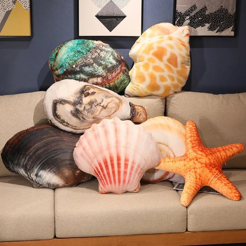 Coussins en forme de coquillage réalistes en peluche, six styles