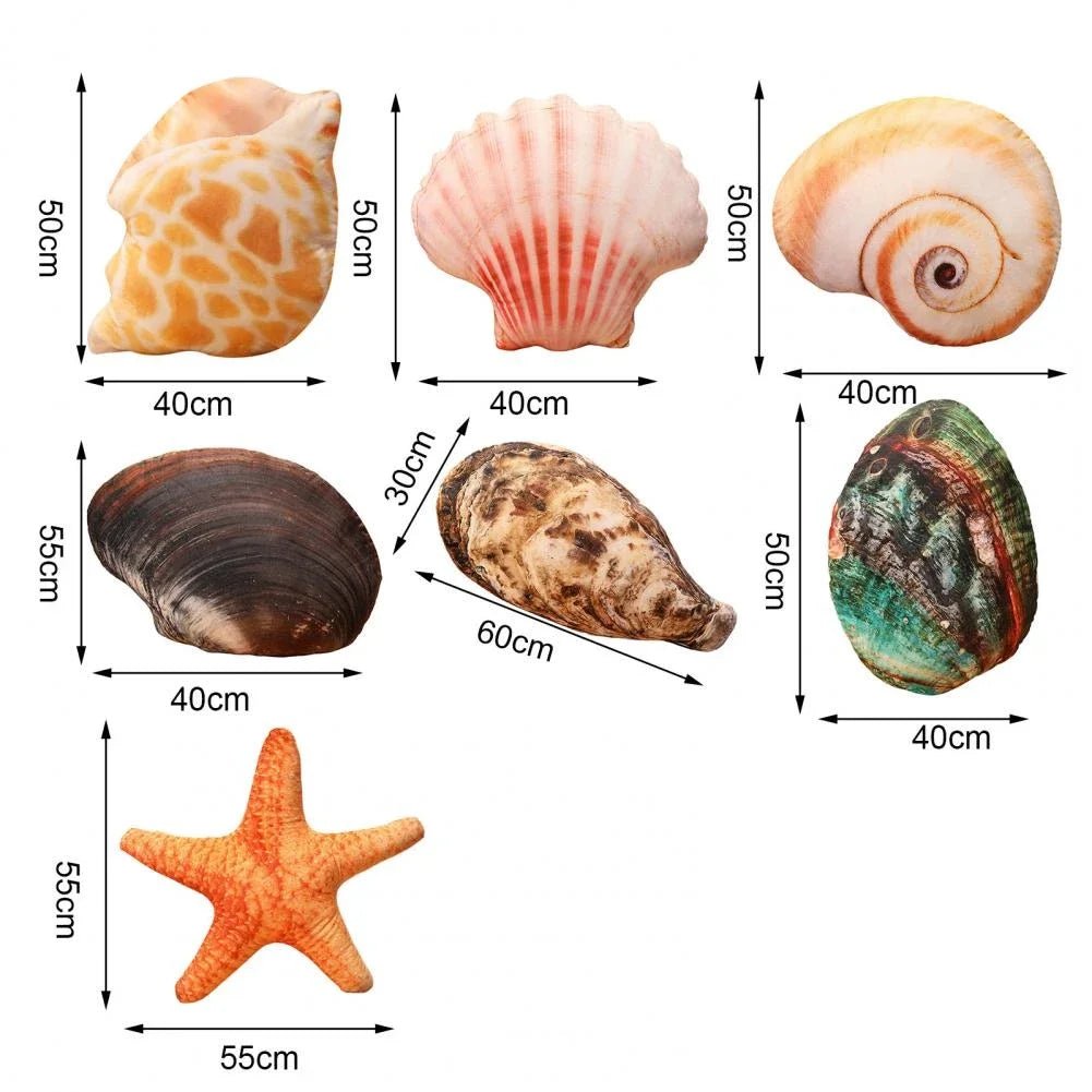 Realistic Seashell Plush Pillows, Six Styles