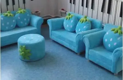 Strawberry Dream Children's Couch Set - Four Colors plush toy – – Blue Strawberry Set - with ottoman no rug – Image 10 | Plushie Produce