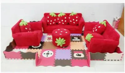 Strawberry Dream Children's Couch Set - Four Colors plush toy – – Red Strawberry Set - with ottoman no rug – Image 7 | Plushie Produce