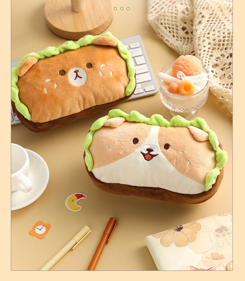 Dog/Bear Plush Hamburger Sandwich Pencil Bag - Plush Produce