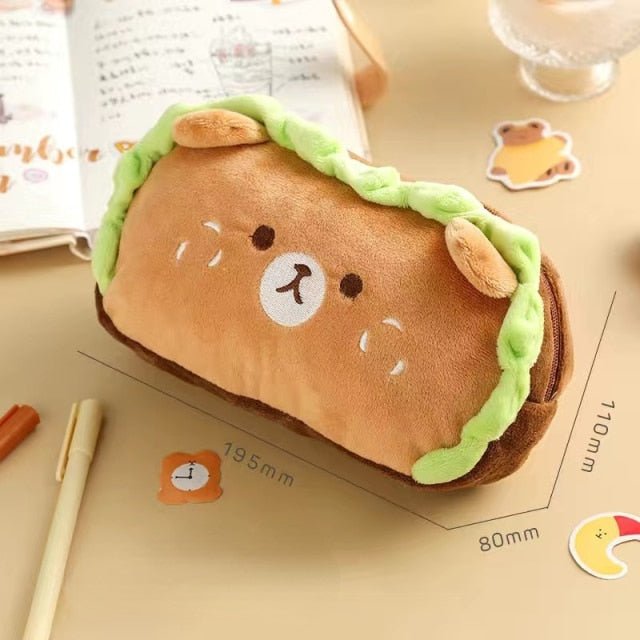 Dog/Bear Plush Hamburger Sandwich Pencil Bag - Plush Produce