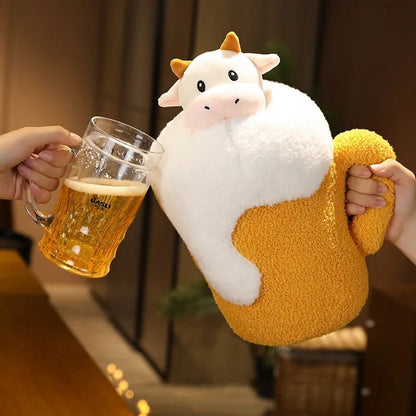 Tazza di birra in peluche con una mucca o una volpe, 15-23" | 38-50 centimetri