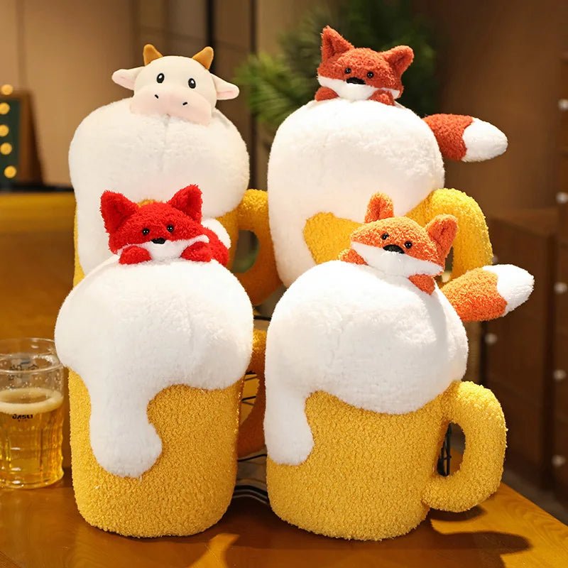 Plushie Beer Mug with a Cow or Fox, 15-23" | 38-50 cm