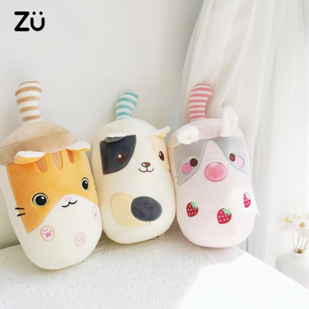 Plushie Bubble Tea in Tazza di Animale Plushie, Tre Animali, 9" | 23 centimetri