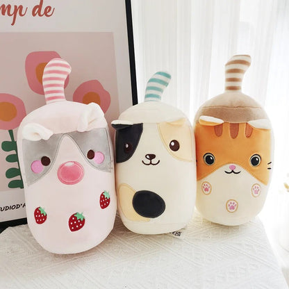 Plushie Bubble Tea in Animal Cup Plushie, Three Animals, 9" | 23 cm