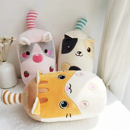 Plushie Bubble Tea in Animal Cup Plushie, Three Animals, 9" | 23 cm