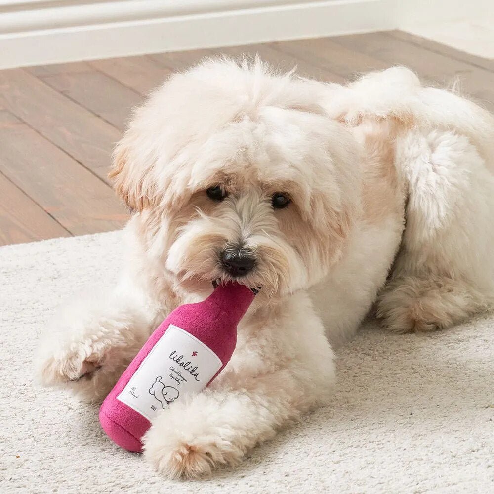 Plushie Wine Bottle Dog Toy with Squeaker, 8" | 21.5 cm