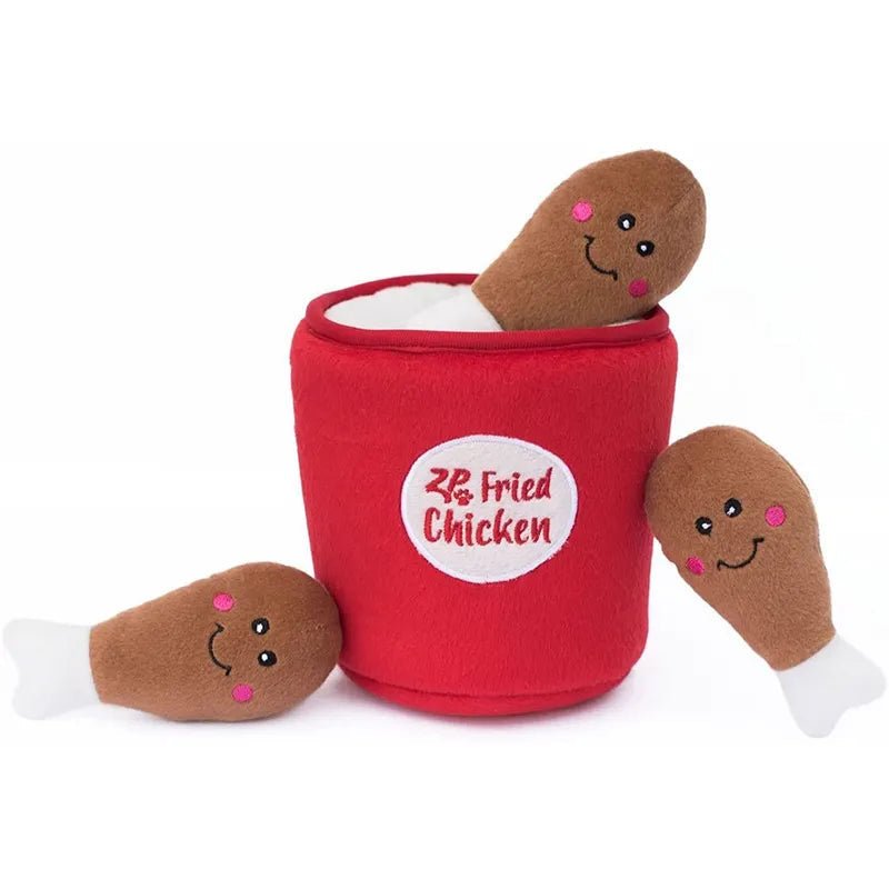 Plush Bucket of Fried Chicken Dog Squeaky Toy Plushie Produce