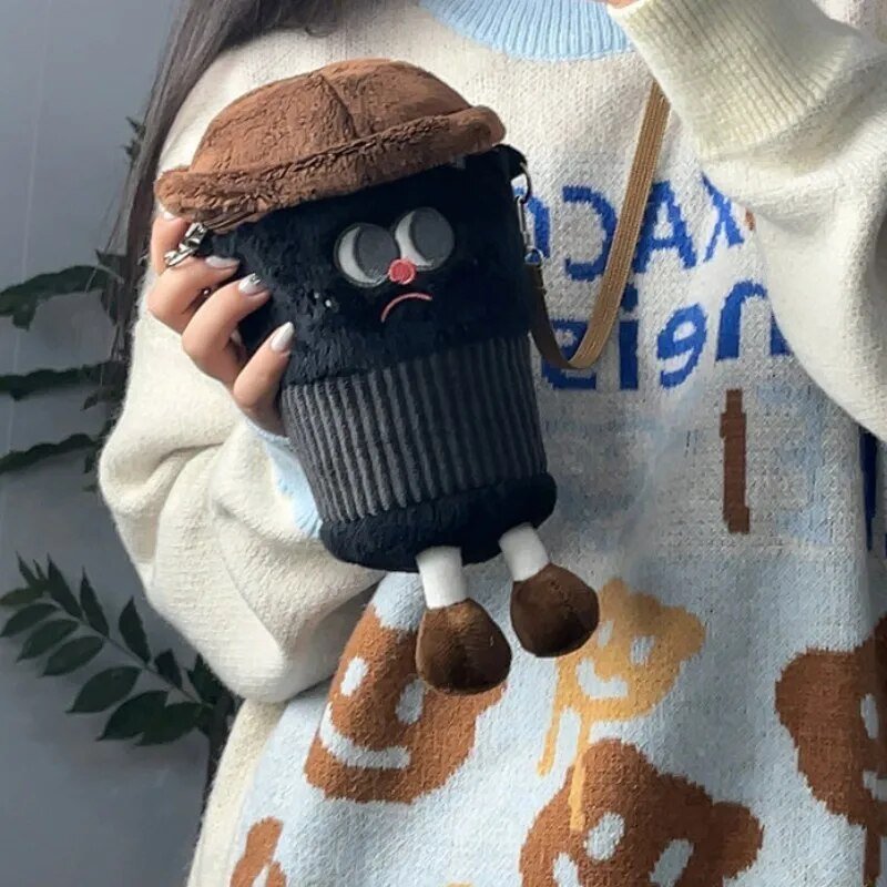 Plushie Cartoon Coffee Cup Shoulder Bag, 8" | 20 cm - Plushie Produce