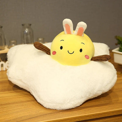 Plushie Cartoon Fried Egg with Bunny Ears, 16-24" | 40-60 cm