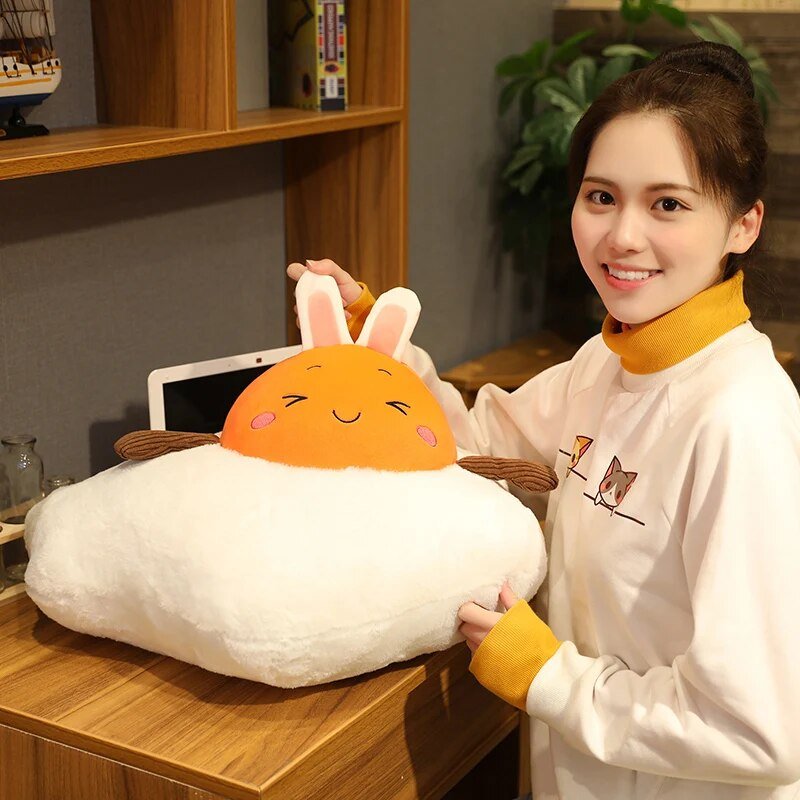 Plushie Cartoon Fried Egg with Bunny Ears, 16-24" | 40-60 cm