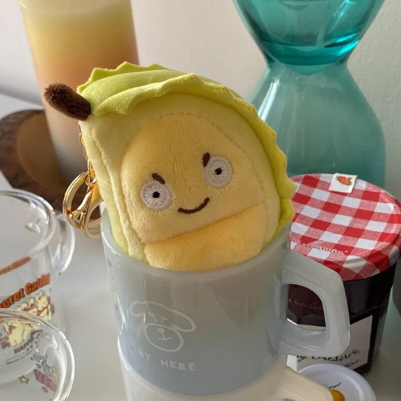 Plushie Cartoon Fruit Durian/Kiwi Keychain,  4" | 10 cm