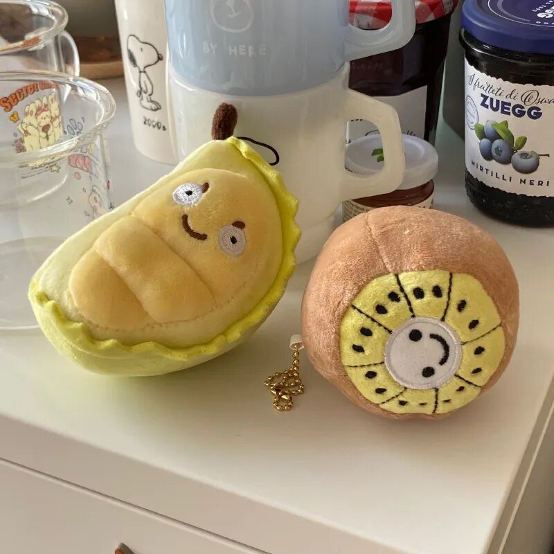 Llavero de fruta de peluche de dibujos animados Durian/Kiwi, 4" | 10 centímetros