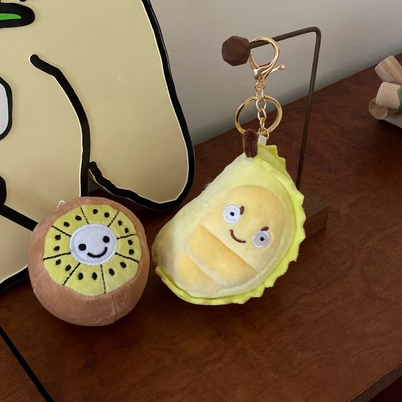 Llavero de fruta de peluche de dibujos animados Durian/Kiwi, 4" | 10 centímetros