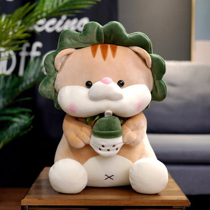 Plushie Cat Drinking Bubble Tea, 10-18" | 23-45 cm