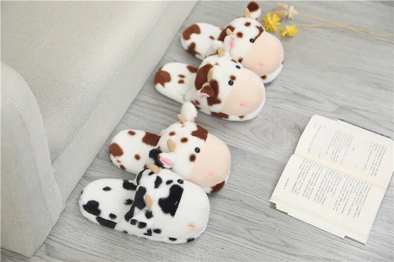 Plush Cow Children's Slippers, Two Colors, Children's Size 7 Plushie Produce