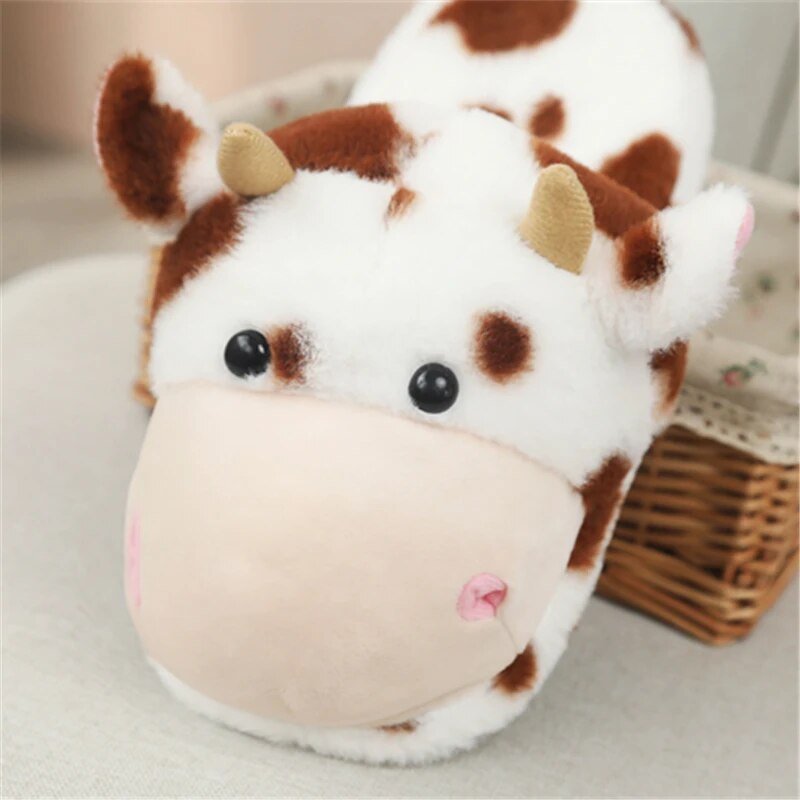 Plush Cow Children's Slippers, Two Colors, Children's Size 7 Plushie Produce