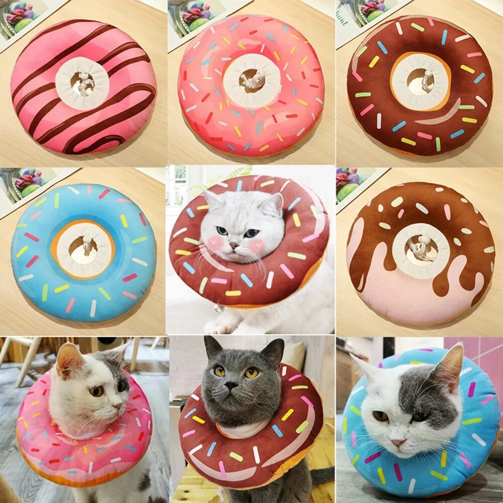 Plush Donut Recovery Collar, Five Styles, For Pets to 19 lbs. (9 kg) Plushie Produce