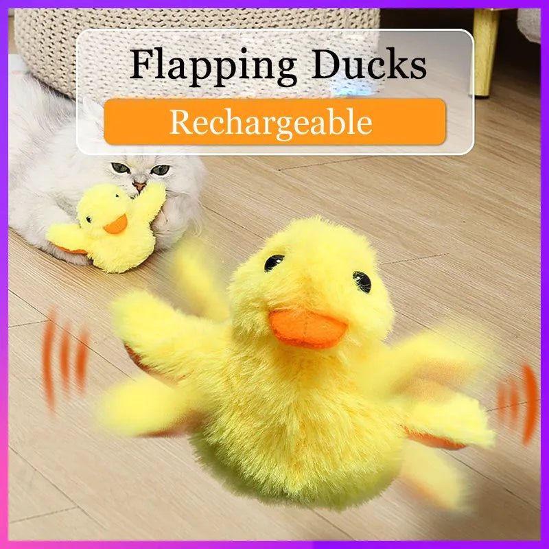 Plushie Duck Rechargeable Flapping Cat Toy, 6" | 15 cm - Plushie Produce