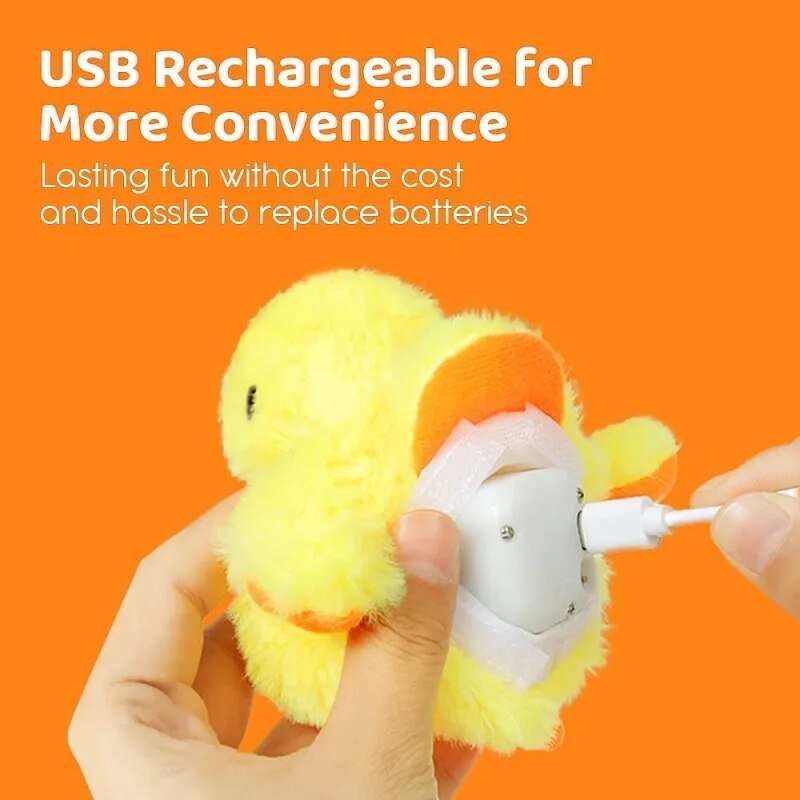 Plushie Duck Rechargeable Flapping Cat Toy, 6" | 15 cm