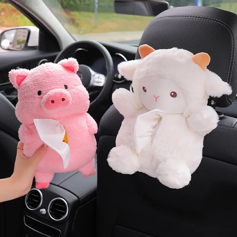 Plushie Farm Animal Car Tissue Holder, Three Animals, 11" | 27 cm - Plushie Produce